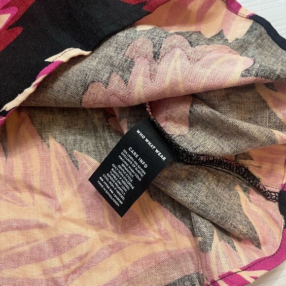 Who What Wear Pink Tropical Linen Puff Sleeve Dress Size Medium - Picture 8 of 11